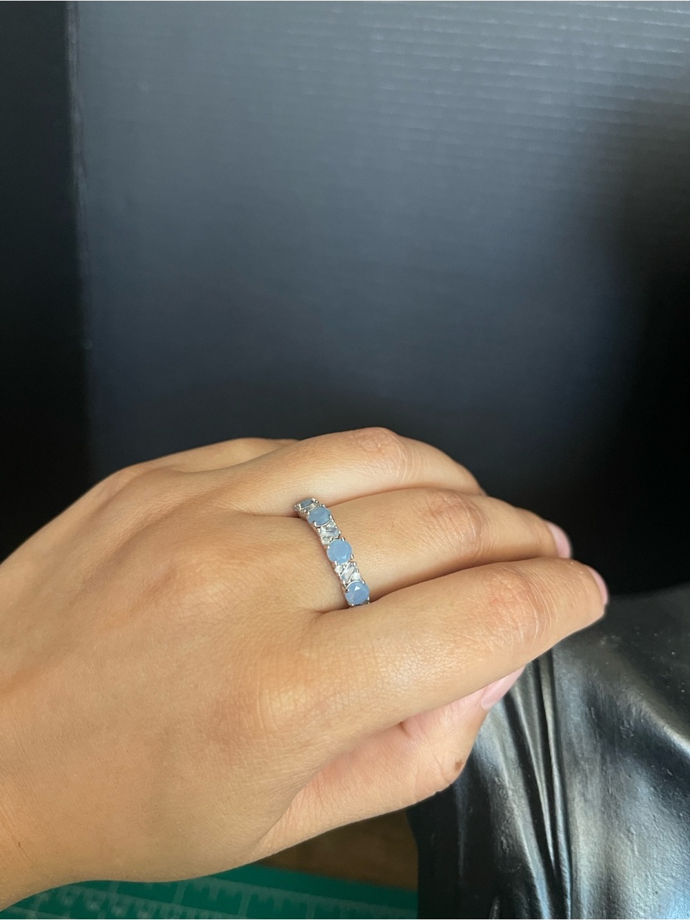 Bomb party blue gem eternity band stackable ring size 9